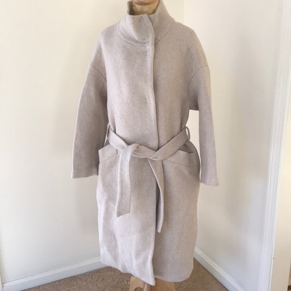 NWT! Zara medium textured wool blend high collar jacket with waist belt. - Picture 1 of 13